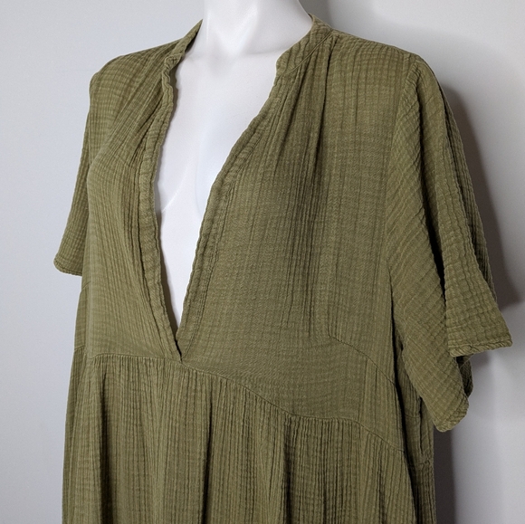 NWT Anthropologie Kallie Flowy Green Short Sleeve Lightweight V Neck Maxi Dress - Picture 2 of 8